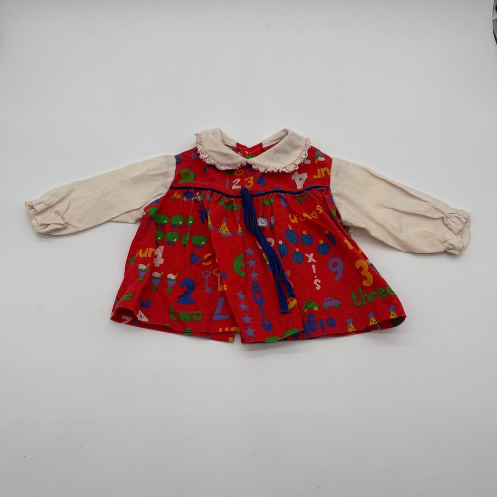 Red Numbers Print Blouse Baby Girls Approx US 18 Months Long Sleeve